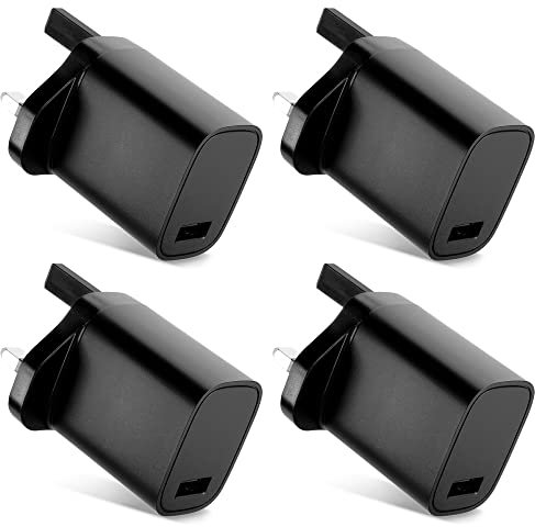 CELLONIC 4x 5W Port USB Charger UK-Plug 5V 1A 5W Fast Smart Charging Mains Wall USB Adapter Outlet Socket 100V-240V for Phone, Tablet, Speakers Compatible for iPhone, iPad - Black