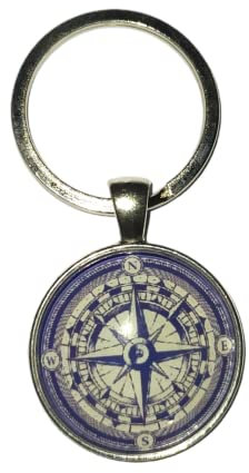 Portachiavi La Rosa Dei Venti realizzato a mano -Idea Regalo Originale per Uomo REgalo Compleanno Natale Festa del Papà- Cabochon- (Blu)