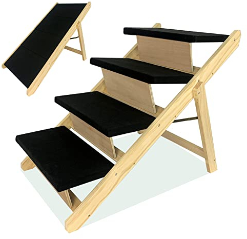 Froadp 100x46x63cm Escaleras Plegables para Gato Escalones de Pino para Perros con 4 Peldaños y Alfombrilla de Fieltro Escalera Antideslizante Reversible Portátiles Rampa para Mascotas Balcón Sofá