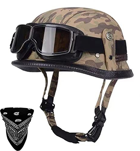 German Leather Motorcycle Half Helmets Retro Half Shell Helmet Jet Helmet with Visor Quick Release Buckle für Männer Frauen Motorrad Mopedhelm DOT/ECE-Zulassung