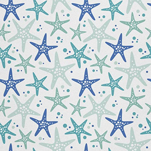 HEKO PANELS Oxford Wasserdichte Meterware Canvas Polyester Stoff Zum Nähen, Dekostoffe Wasserabweisend Blickdicht, Blaue Seesterne 2 Meter 155 x 200 cm