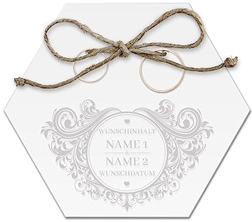 Acrylglas Ringkissen personalisiert zur Hochzeit Standesamt mit Lasergravur mit individuellen Namen und Datum klein und modern - Vintage