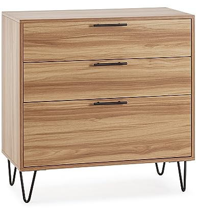 HOMN LIVING Nachtkommode Alma Kommode mit 3 Schubladen, Holzfarben, Metallfüße, 80 cm (Breite) 40 cm (Tiefe), 80 cm (Höhe)