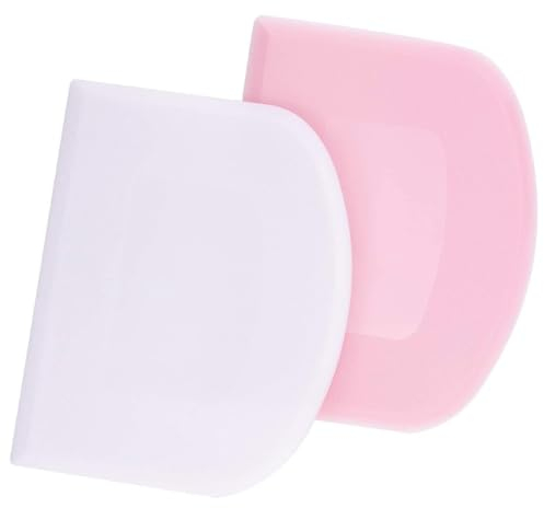 Dough Scraper Set of 2 (9.5cmx12cm) Food Grade Plastic, Non-Sticky & Flexible Dough Cutter for Pizza, Pastry, Bread Baking & Cake Decoration (Pink/White)