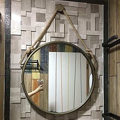 YHJZSM Espejo de baño/Maquillaje montado en la Pared con Marco de Metal, Espejo Redondo Colgante con Cuerda, decoración de Pared de baño con Marco Circular, Espejo de baño/Maquillaje Mont