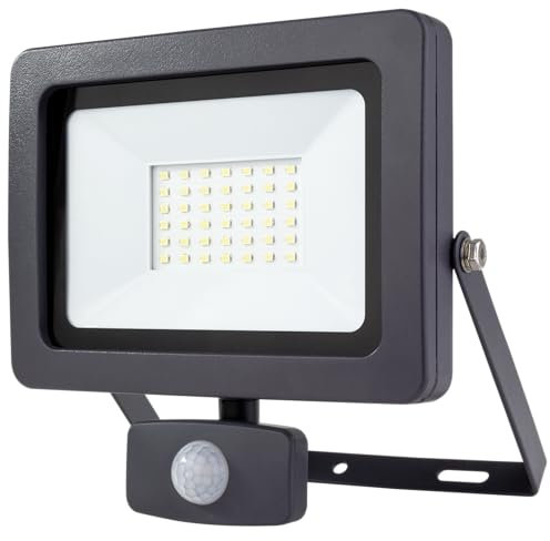 REV Außenleuchte FLARE - Wandleuchte mit Bewegungsmelder IP44, Wandbeleuchtung 30W, 2550 Lumen, 6500K, Erfassungswinkel 120° auf 9m, anthrazit