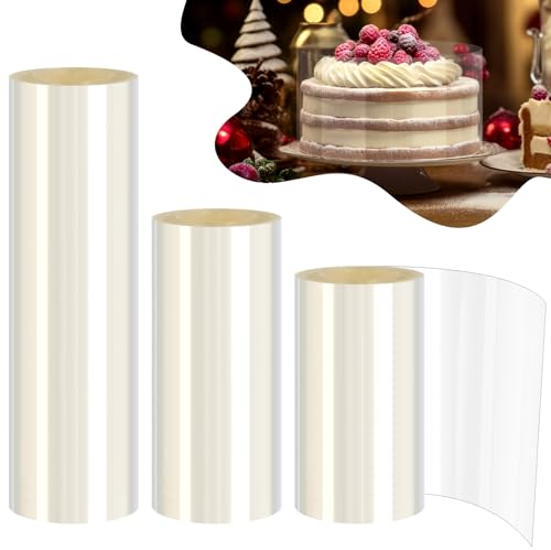 Tortenrandfolie Wiederverwendbar,3 Rolle Tortenfolie Transparent 8cm/10cm/15cm Hoch *10m,Transparent Acetat Rolle Tortenfolie, Acetat Folie Kuchen für Torte Schokolade Mousse Kuchen Dessertringe