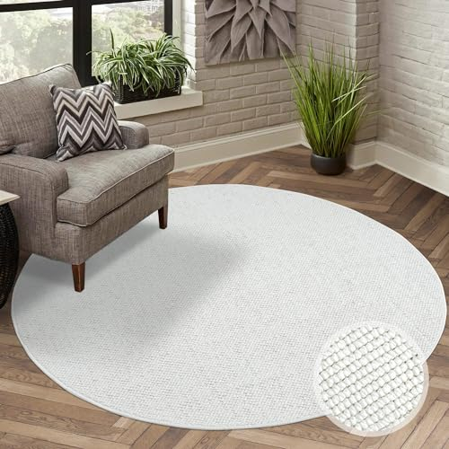 carpet city Teppich Kurzflor Wohnzimmer - Weiß - 200x200 cm Rund - Teppiche Boho-Style - Einfarbig - Schlafzimmer, Esszimmer