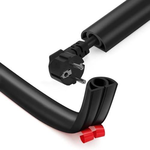 IVEOPPE Flexible Cable Duct - 3m x 25mm x 13mm, Black, Flat, Portable, Self-Adhesive, Cable Management Cover