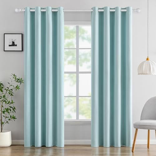 MIULEE Vorhänge Hellblau Blickdicht mit Ösen, Schöner Weicher Verdunklungsvorhänge zum Verdunkeln von Räumen, 2er Set Gardinen Abdunkelnd Schlafzimmer Wohnzimmer Thermovorhang Kälteschutz 140X225 cm