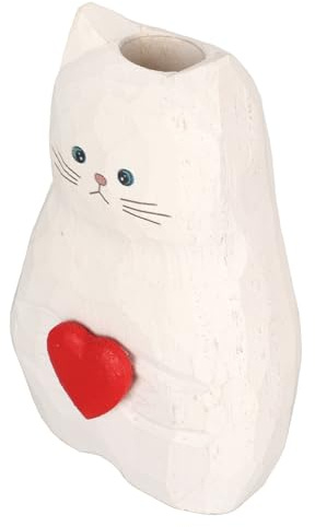 Handgefertigte Holzvase, Heimdekoration, Katzenvase aus Holz, Weiße Katzenstatue aus Holz für das Büro