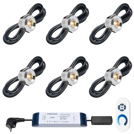 Hamulight LED Einbaustrahler Terrassenüberdachung Marbella ab mit Fernbiedung | Wintergarten Beleuchtung - Einbauleuchten- Terrassendach - Überdachung | 3W - Dimmbar - Warmweiß | Set mit 6 Stück