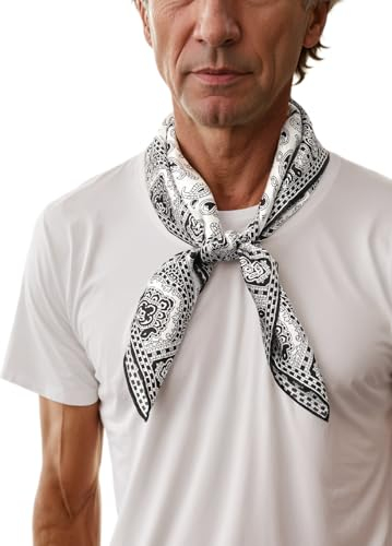 Prettystern quadratisch 65cm Seidentuch Halstuch Kopftuch Seidenschal mit Floral unisex Damen Herren 18 Schwarz Weiß Paisley
