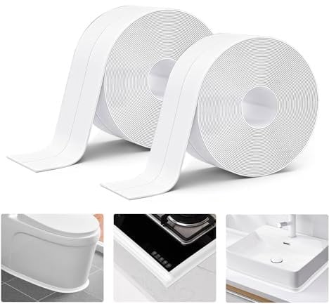 Adorfine 16.4ft Bath Sealant Strip Self Adhesive, 2Roll Shower Tray Sealing Strip, White Sealing Tape Waterproof Strong Sticky Simple Seal Tape for Bathroom, Shower,Toilet, Kitchen