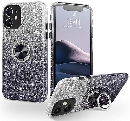 SouliGo for iPhone 11 Case Glitter Bling Sparkle Trendy Girls Women Cover 360° Ring Holder Kickstand Magnetic Car Mount Protective Shockproof Phone Case for iPhone 11 6.1 Inch, Gradient Black