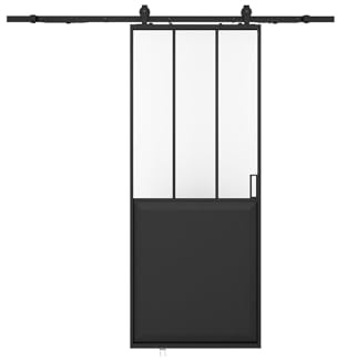 Vente-unique - Puerta corredera atelier exterior pared H205 x L93 cm Negro y cristal templado - Artisto II