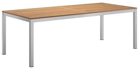 OUTLIV. Gartentisch, Aluminium Teak Tischplatte, langlebig, wetterfest, rechteckig, 8 Sitzplätze, 220x100cm, Silber/Natur