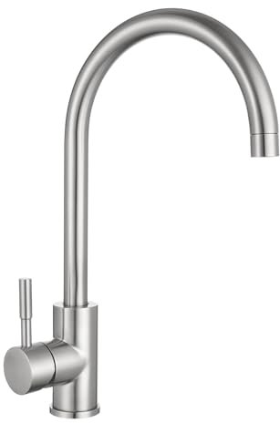 VCBRPT Kitchen Tap Brushed Steel Mixer 1 Hole Single Lever Sink Monobloc Brushed Nickel Faucet Stainless Steel 360° Swivel