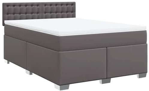 vidaXL Boxspringbett, Polsterbett Bett mit Matratze, Bettgestell mit Kopfteil Lattenrost, Doppelbett für Schlafzimmer, Grau 160x200cm Kunstleder