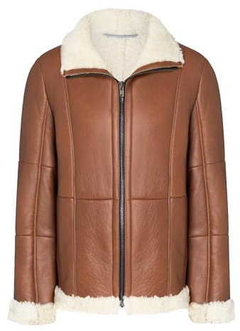 Valcuer 1887 Herren Lammfelljacke PETER aus echtem Leder, Lammfell, Fell, ideal als warme Winterjacke - bequem, warm und hochwertig in Cognac, in Gr. 58