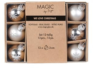Weihnachtskugeln Glas 3cm 12 Stück - Glitzer Schneeflocken Motiv - Mini Christbaumkugeln Weihnachtsbaumkugeln für Weihnachten - Christbaumschmuck & Weihnachtsbaumschmuck - Frosty Silver