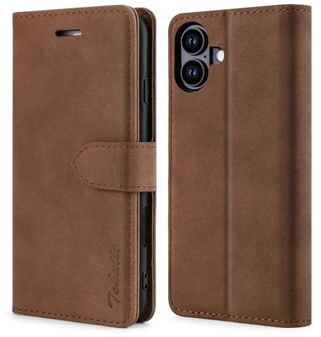 TOHULLE Case for iPhone 16, Premium Leather Wallet Case with Card Holder Kickstand Magnetic Closure Flip Folio Case Cover Compatible with for iPhone 16 - Coffee Brown