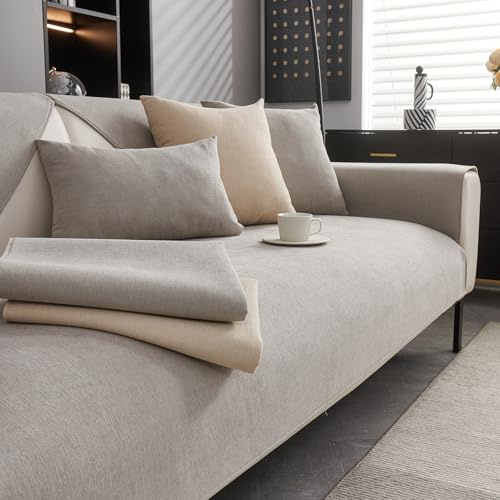CJJZFO Sofa Überzug rutschfest Chenille Sofabezug, Hellgrau, 70x150cm | Hund Katze Sofaüberwurf Maschinenwäsche Sofaschoner Weich Vintage Couch Cover für 1 2 3 4 Sitzer U-Form L-Form Ecksofa