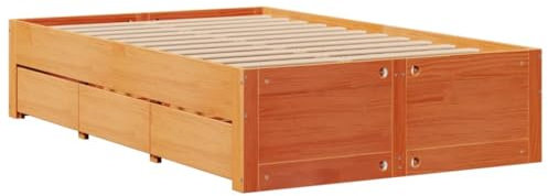vidaXL Massivholzbett ohne Matratze mit Schubladen Braun 135x190 cm