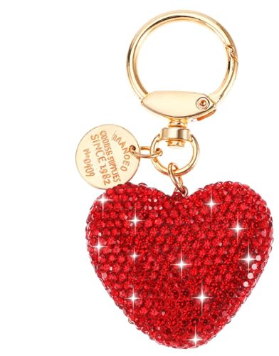 AOZUO Pendentif de Sac Coeur Femme, Charme de Sac Porte-clés en Métal de Voiture, Pendentif de Sac à Main avec Strass Scintillants, Charme de Sac Sacs pour Sacs à Main, Clés de Voiture(Rouge)