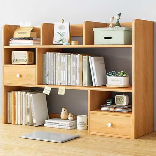 Ahtadums 3 Tier Wood Desktop Bookshelf, Desk hutch shelf unit, Desktop Bookcase Desk Bookshelf Computer Bookcase Multifunction Storage Organizer shelf Shelves (100cm)