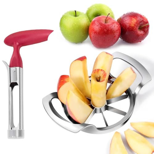 WNXBFO 2 Pcs Apple Corer and Slicer Set, Apple Slicer Cutter & Corer Set, Stainless Steel Apple Cutter and Slicer with Stainless Blades, Ideal for Cutting A Wide Range of Fruits