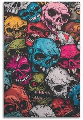 ZCJYMX Halloween-Poster, einzigartig, lustig, bunt, Totenkopf, Marvel-Poster, dekoratives Gemälde, Leinwand, Wandposter für Schlafzimmer, Dekoration und Kunstdruck, moderne Familie, 30 x 45 cm