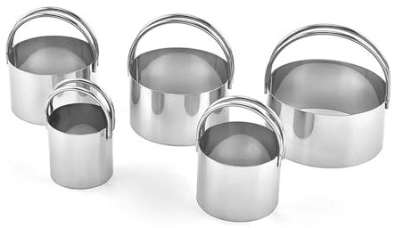 Cookie Cutters Set (5 Pieces/Set), Stainless Steel Scone Cutters with Handles, Round Biscuit Cutters for Baking, Professional Pastry Cutter Tools, Ideal for Cookies, Scones, and Dough