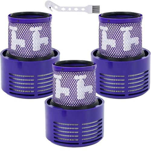 V10 Lot de 3 filtres de rechange pour aspirateur Dyson V10 Cyclone Series, V10 Animal, V10 Absolute, V10 Total Clean, SV12, pièce n° 969082-01 (lot de 3 filtres et 1 brosse de nettoyage)
