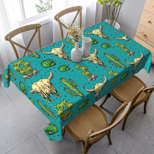 SABFWF Rechteckige Tischdecke mit niedlichem Kaktus- und Stierschädel