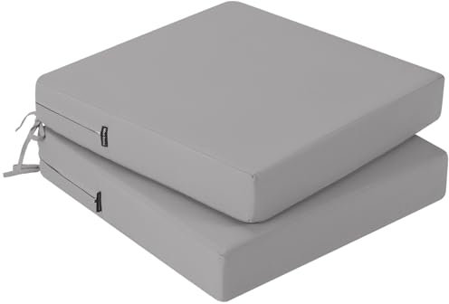PRIMEPATIO Stuhlkissen 50x50 Set für den Außenbereich, wasserdichte Schaumstoff Sitzkissen Outdoor, Garten Sitzpolster Stuhl, Terrassenstuhlkissen mit Bändern, Esszimmerstuhl Stuhlauflage, Hellgrau