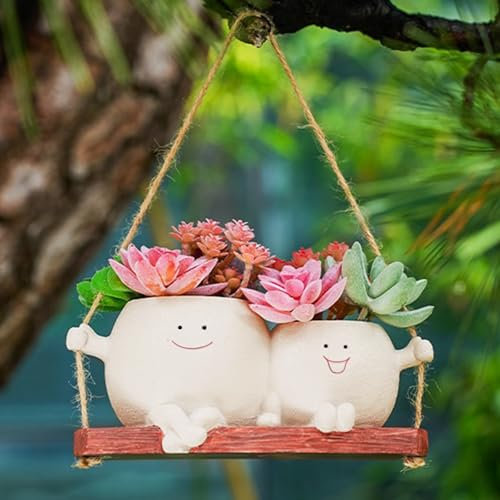 AUNGKWANG Macetas Colgantes, Macetero Colgante Divertido, Macetas Colgantes con Cara Oscilante, Maceteros Decorativos Interior y Exterior, para Plantas Suculentas Flores y Plantas