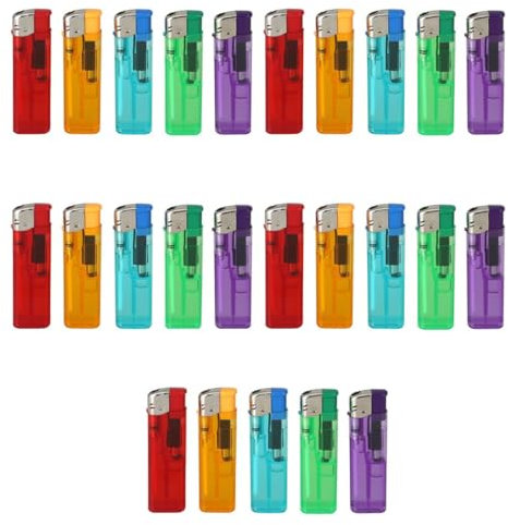 Pack of 25 Assorted Colour Electronic Lighters with Adjustable Flame, Easy to use, these lighters are perfect for lighting candles, fireplaces, grills, and more (𝗡𝗼𝗻-𝗥𝗲𝗳𝗶𝗹𝗹𝗮𝗯𝗹𝗲) (25)