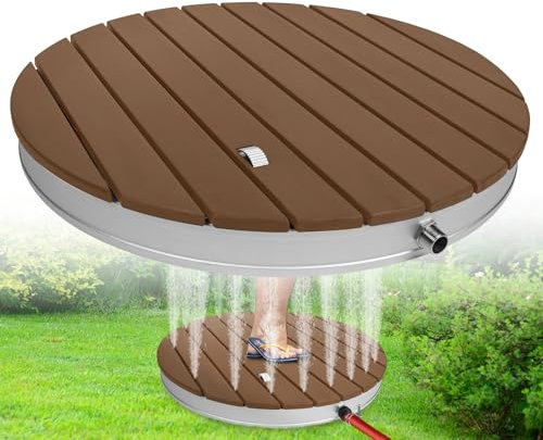 HENGMEI Gartendusche Bodendusche Outdoor WPC Campingdusche Außendusche Saunadusche rutschfest Wetterfest Aluminium Standfläche bis 4 m Fontänenhöhe Fußboden Dusche (Holzoptik - Rund)
