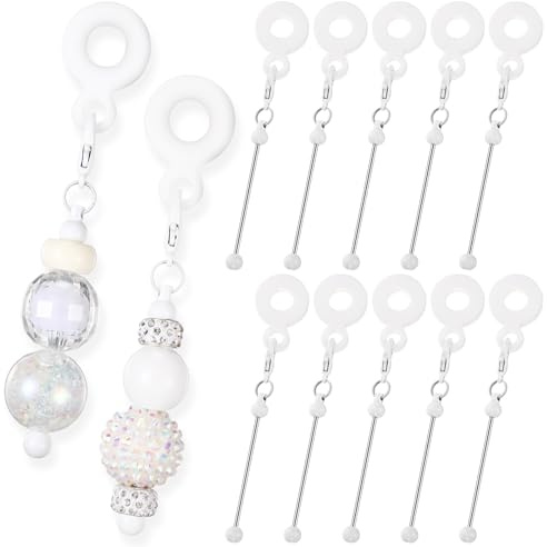 Tondiamo 10 Pcs Beadable Straw Charm DIY Beaded Straw Toppers Charm Adapter Pendant Ornament, Cup Accessories Tumbler Decorations Jewelry Gift Making Blank Diy (White)