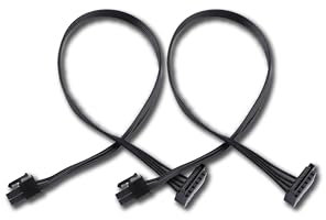 ELFJMZP 2-Pac - Cable de alimentación 4P a SATA de 40 cm de cobre estañado de 18 AWG, adaptador dual SATA de 15 pines a 4 pines para unidad de DVD HDD SSD, juego de cables de alimentación para PC