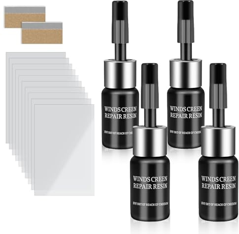 Coco Berming 4 Piezas Reparación de Impactos en el Parabrisas, Solución Reparadora de Vidrio Botella Doble Negra Adecuado para Reparar Cristales Automóviles (4)