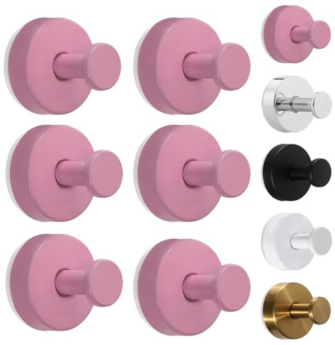 Vasphire Rosa Klebehaken Extra Stark 6 Stück - Handtuchhalter Haken Selbstklebend Edelstahl, Bademantel Kleiderhaken Handtuchhaken Ohne Bohren für Badezimmer Küche Glas Glatte Wand