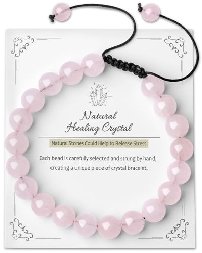 Unisex Healing Crystal Bracelet 8 mm Natural Healing Stone Beaded Bracelets | AWARDSEN 7-11 Inches Macrame String Crystal Bracelets Anxiety Relief for Adults for Crystal Gifts for Women Man Couple Gifts