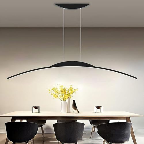 XKLYO Lámpara Colgante LED Regulable Altura y Luz con Mando, Dimmable y Temperatura 3000K-6500K, Diseño Arco para Cocina, Comedor, Salón, Negro, 80cm
