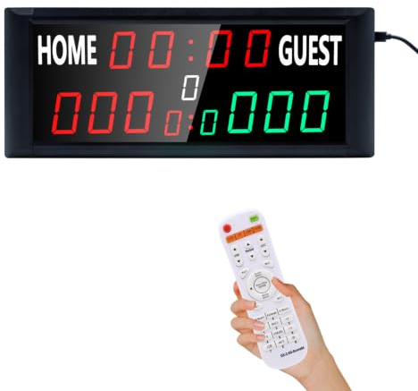 Ousmile Tragbare Elektronische Anzeigetafel Fussball, 13-stellige Basketball Punktezähler mit Uhr, Tischtennis Zähler mit Countdown/Aufwärtszählung, Digital Scoreboard für Volleyball, Cornhole, Badmin