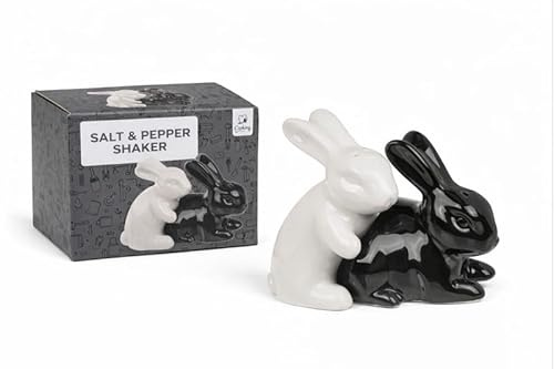 TopShop24you Salz- und Pfefferstreuer Hasen (11 x 4,5 x 8 cm) – Elegante Kaninchen Gewürzstreuer Schwarz/Weiß aus Dolomit, Frühlings & Oster Tischdeko, 2er Set Tierfiguren im Geschenkkarton