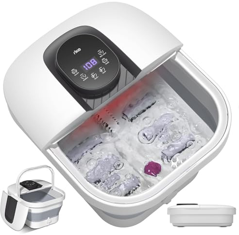 RIKE Faltbares Fußbad mit PTC-Schnellheizung & Sprudelfunktion, Massage | Klappbares Fußmassagegerät mit Präziser LCD-Temperaturregelung & Rotlicht, Wellness Geschenk für Senioren & Home Office