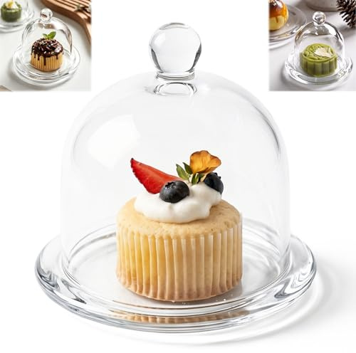 Rkixlix Cloche à Gâteau en Verre Transparente avec Socle | Cloches à Fromage Mini, Plaques de Dessert, Cloches à Citron avec Sous-plat, pour Fruits Cupcake