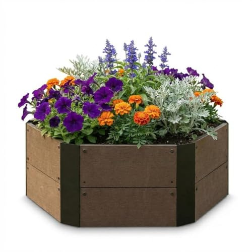Hochbeet Sechseckig Holzoptik, 80x80x30cm Pflanzbeet für Garten & Balkon | 30cm tief; für Gemüse & Kräuter; wetterfest; einfache Montage; Terrasse; modern; robuster Kunststoff; UV-beständig